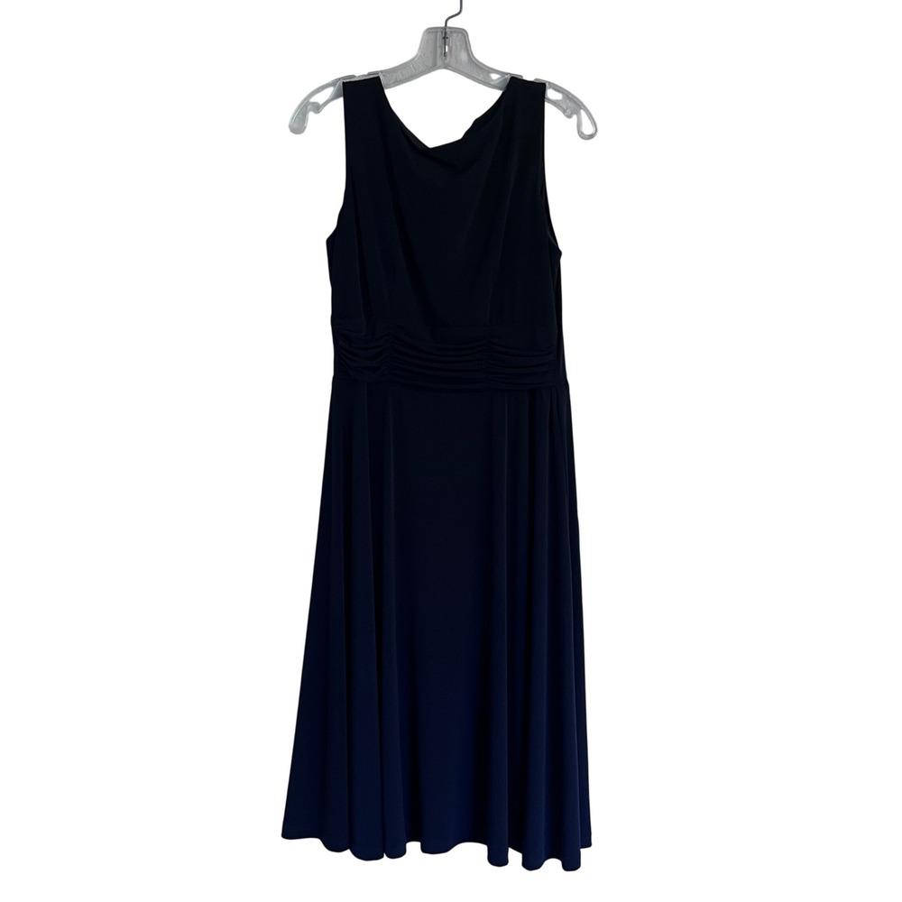 Coldwater Creek Black Cowl Neck Ruched Empire Waist Sleeveless Midi Dress Size8